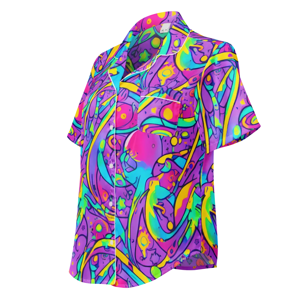 Neon Galaxy Whirl on Women's Short Sleeve Pajama Top — Left Front