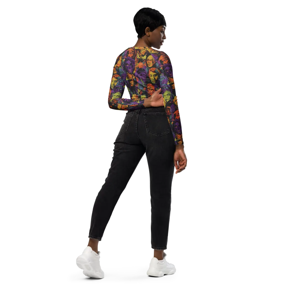 Kaleidoscopic Spirits on Long Sleeve Crop Top — Right Back