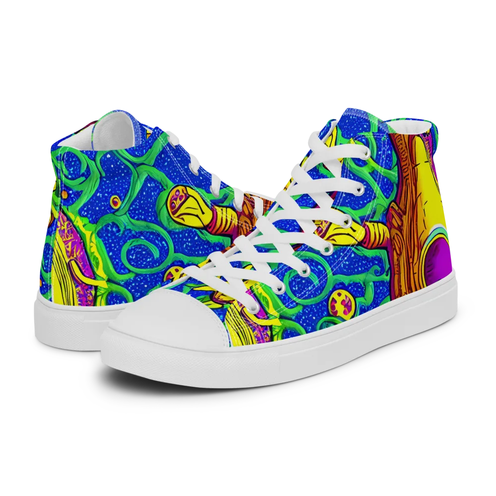 Sprawling Spectacle on Men's High Top Canvas Shoes — Left