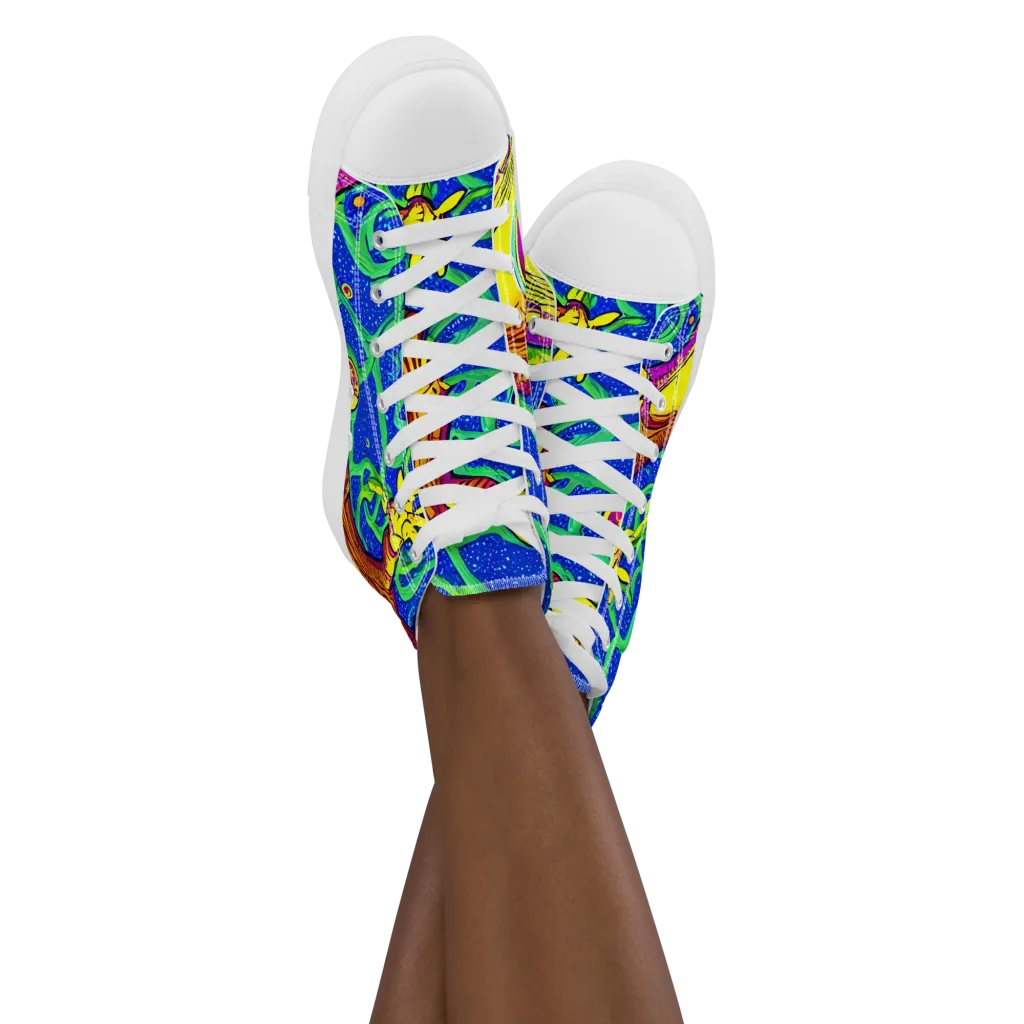 Sprawling Spectacle on Women's High Top Canvas Shoes — Front
