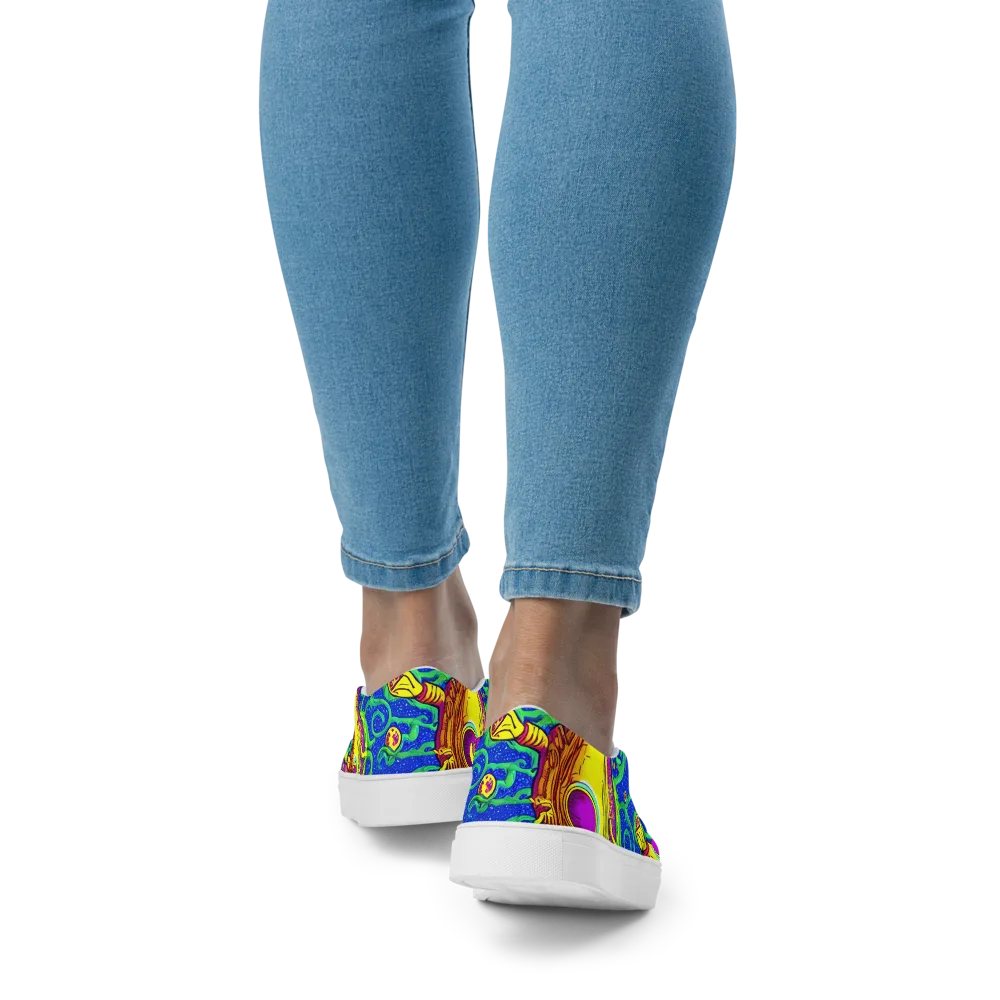 Sprawling Spectacle on Women's Slip-On Canvas Shoes — Back