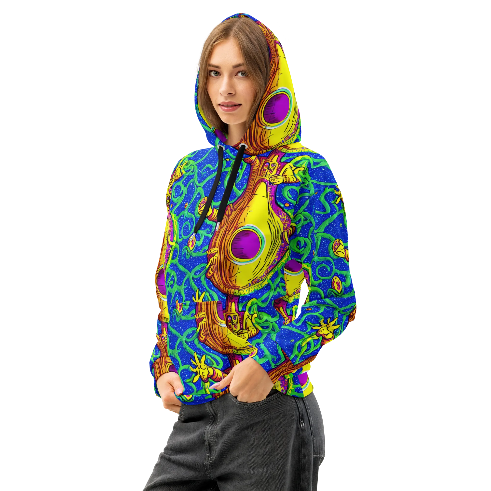 Sprawling Spectacle on Cotton Hoodie — Left Front