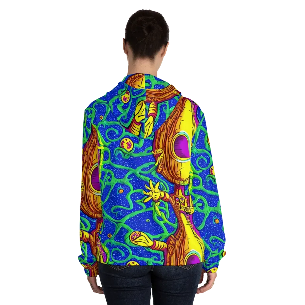 Sprawling Spectacle on Women's Full-Zip Hoodie — Back On Person