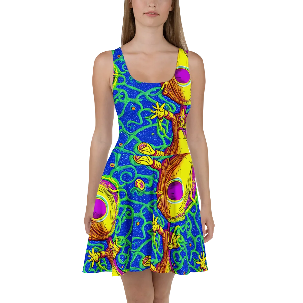 Sprawling Spectacle on Skater Dress — Front
