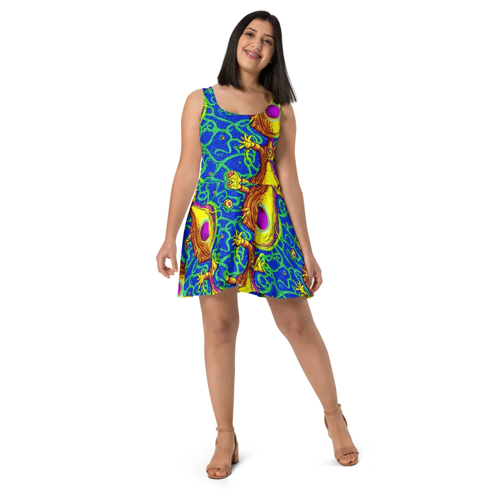 Sprawling Spectacle on Skater Dress — Front