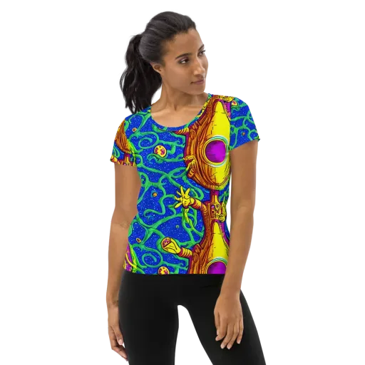 Sprawling Spectacle on a Women's Athletic T-Shirt