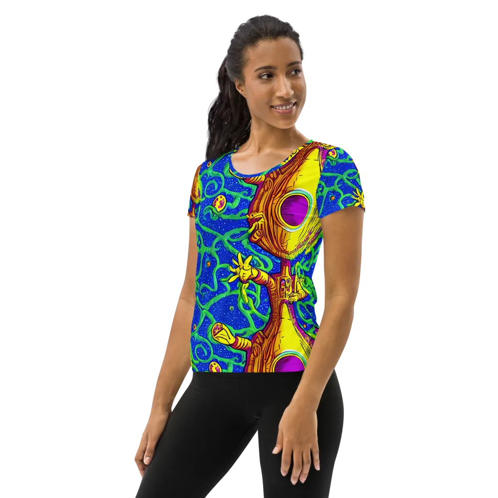 Sprawling Spectacle on Women's Athletic T-Shirt — Left