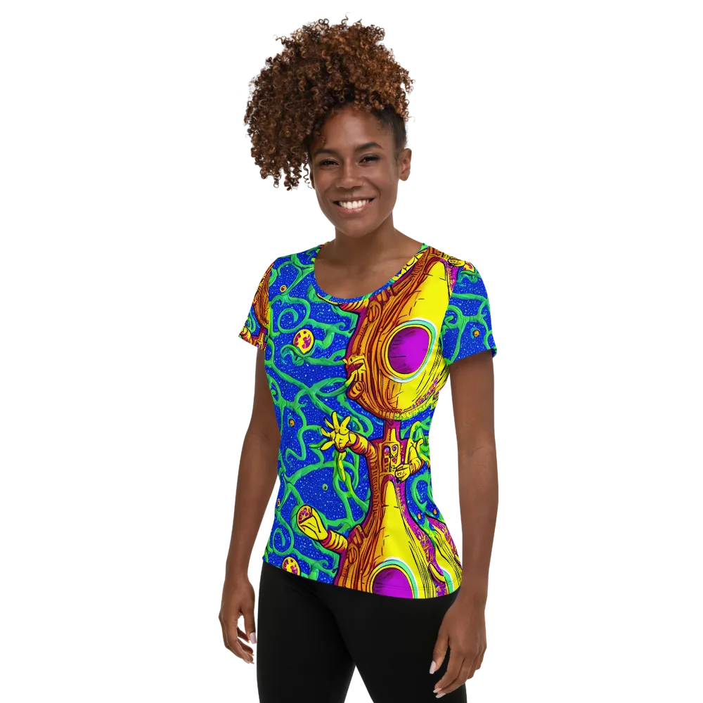Sprawling Spectacle on Women's Athletic T-Shirt — Left