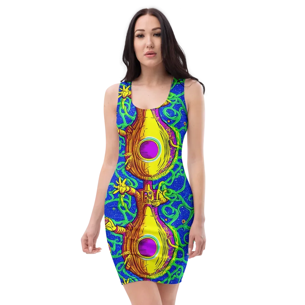 Sprawling Spectacle on Bodycon Dress — Front