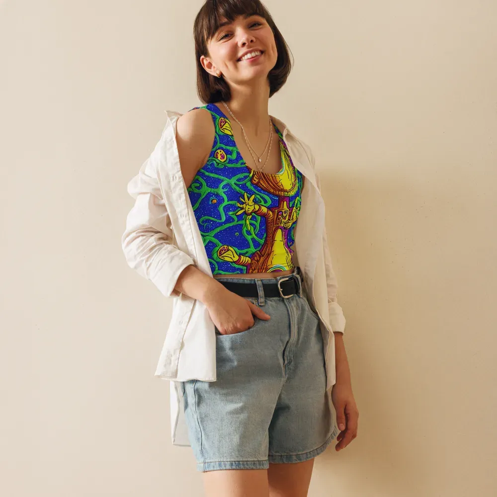 Sprawling Spectacle on Crop Top — Front