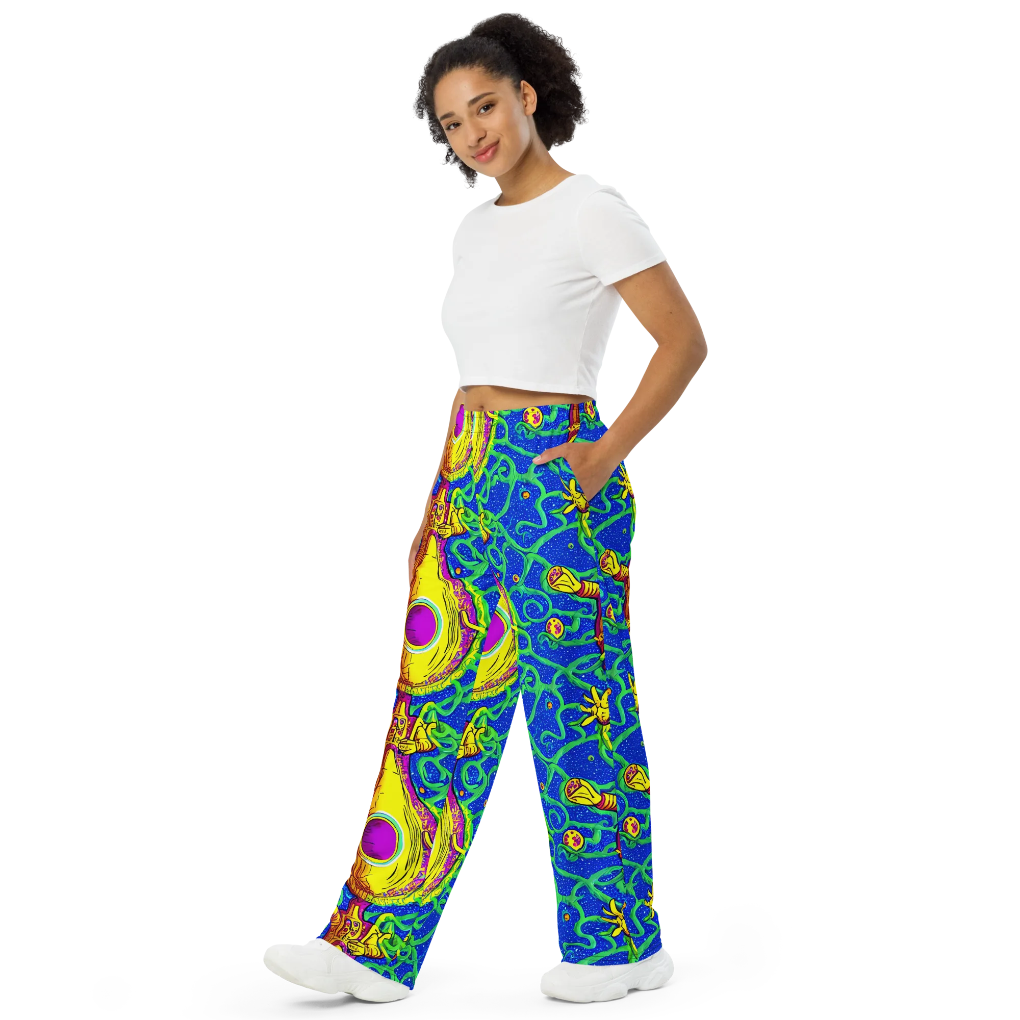 Sprawling Spectacle on Wide-Leg Pants — Left Front