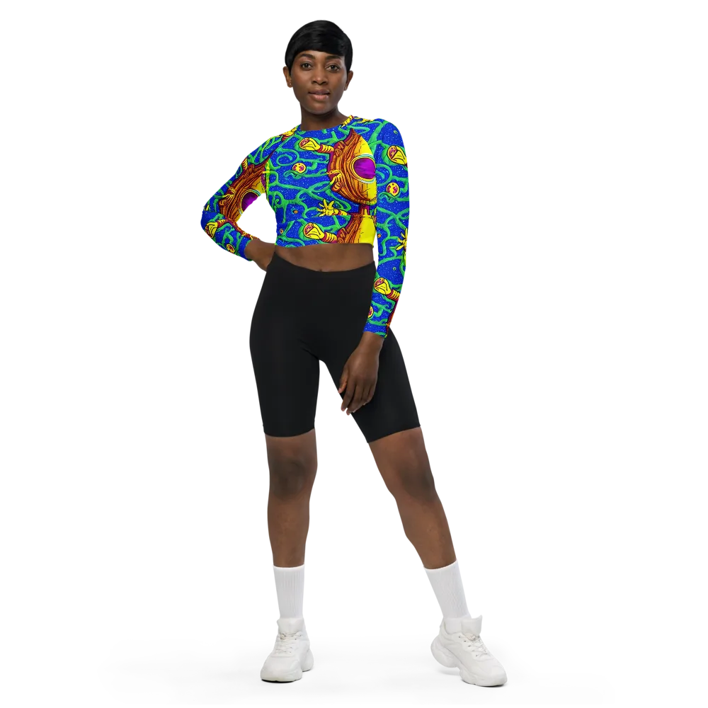Sprawling Spectacle on Long Sleeve Crop Top — Front