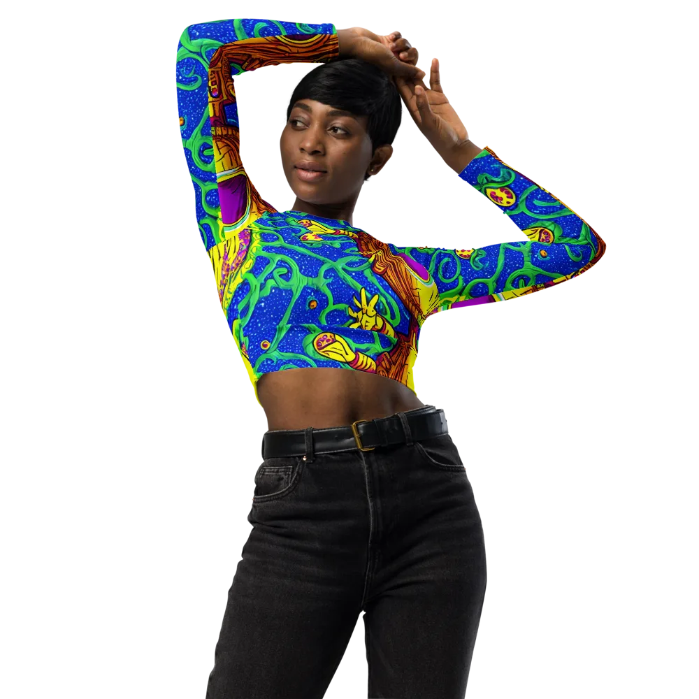 Sprawling Spectacle on Long Sleeve Crop Top — Front
