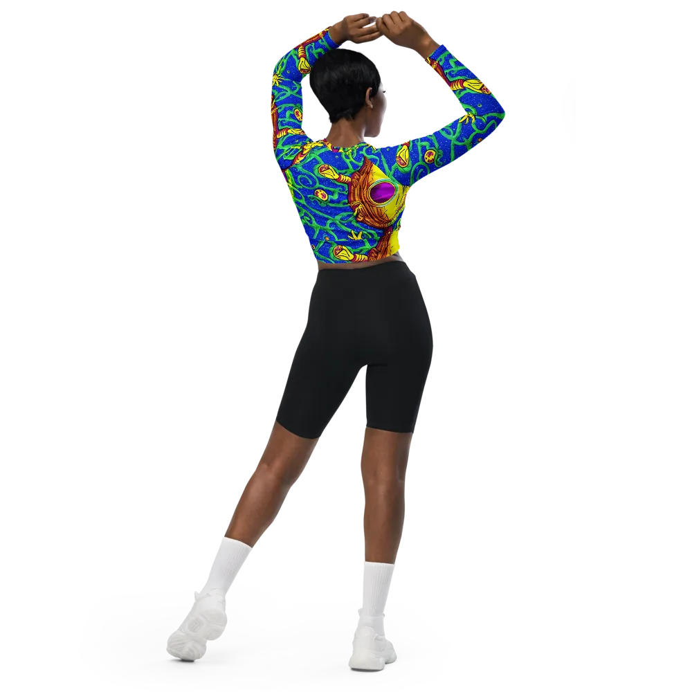 Sprawling Spectacle on Long Sleeve Crop Top — Back
