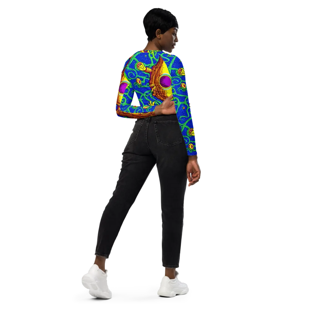 Sprawling Spectacle on Long Sleeve Crop Top — Right Back
