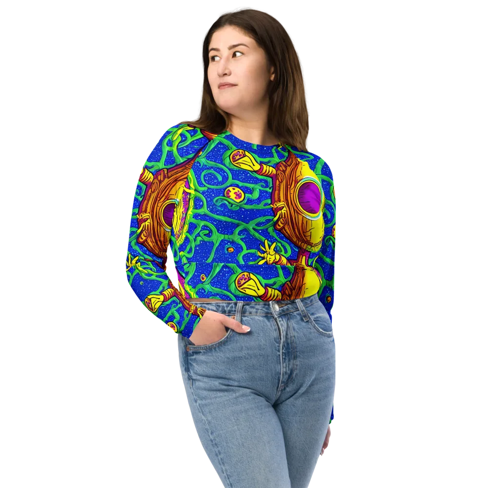 Sprawling Spectacle on Long Sleeve Crop Top — Front