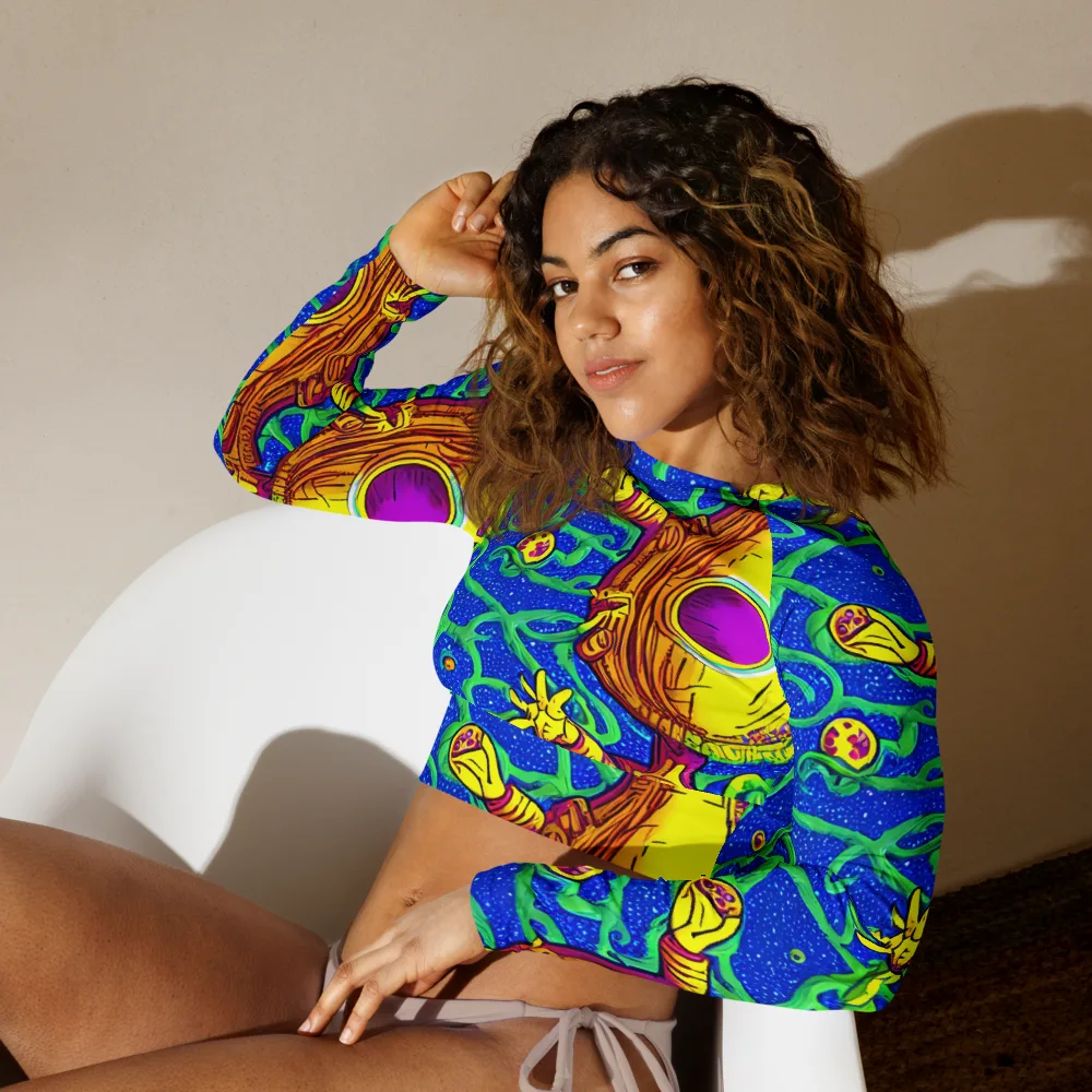 Sprawling Spectacle on Long Sleeve Crop Top — Left Front