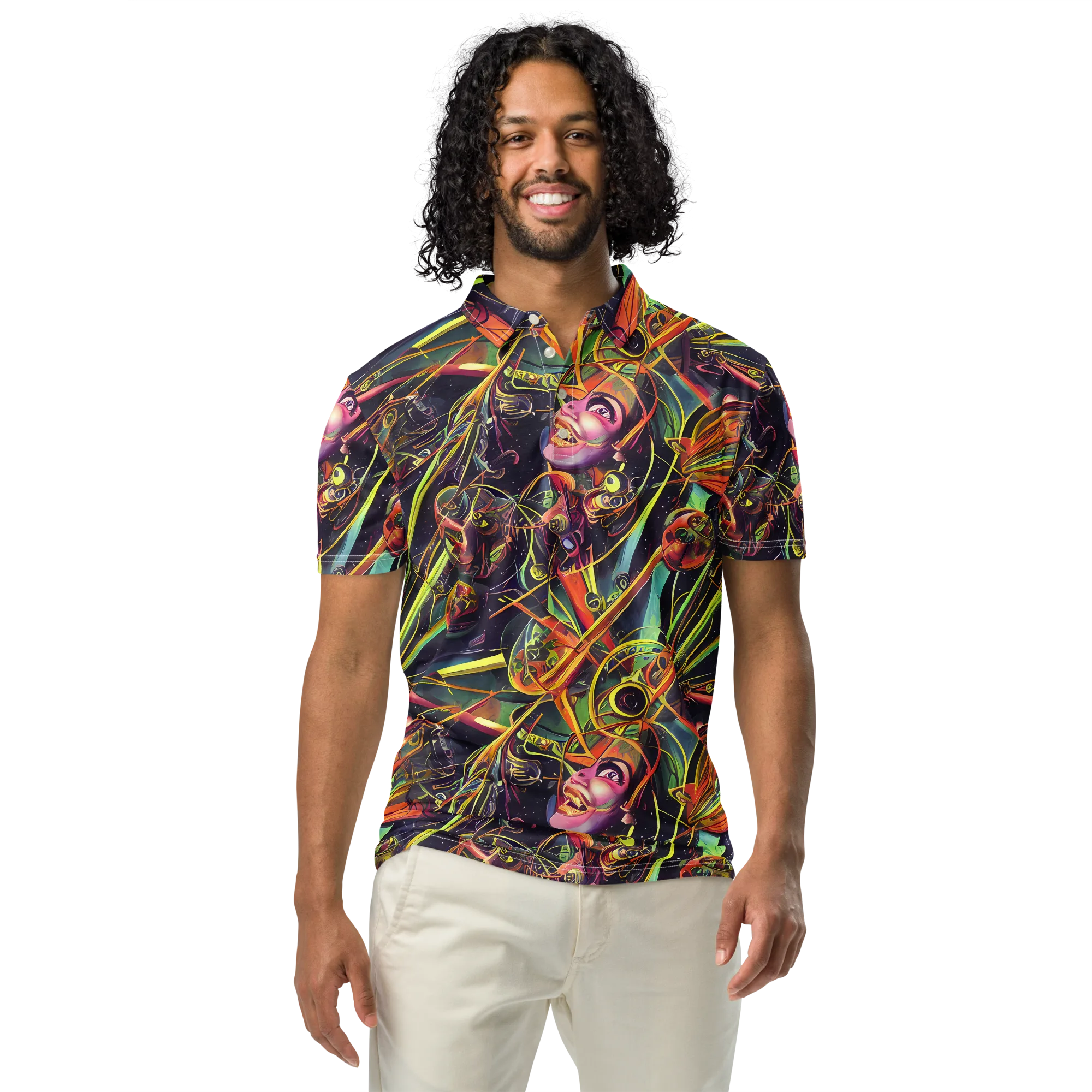 Psychedelic Deep Space on Men's Slim Fit Polo Shirt — Front