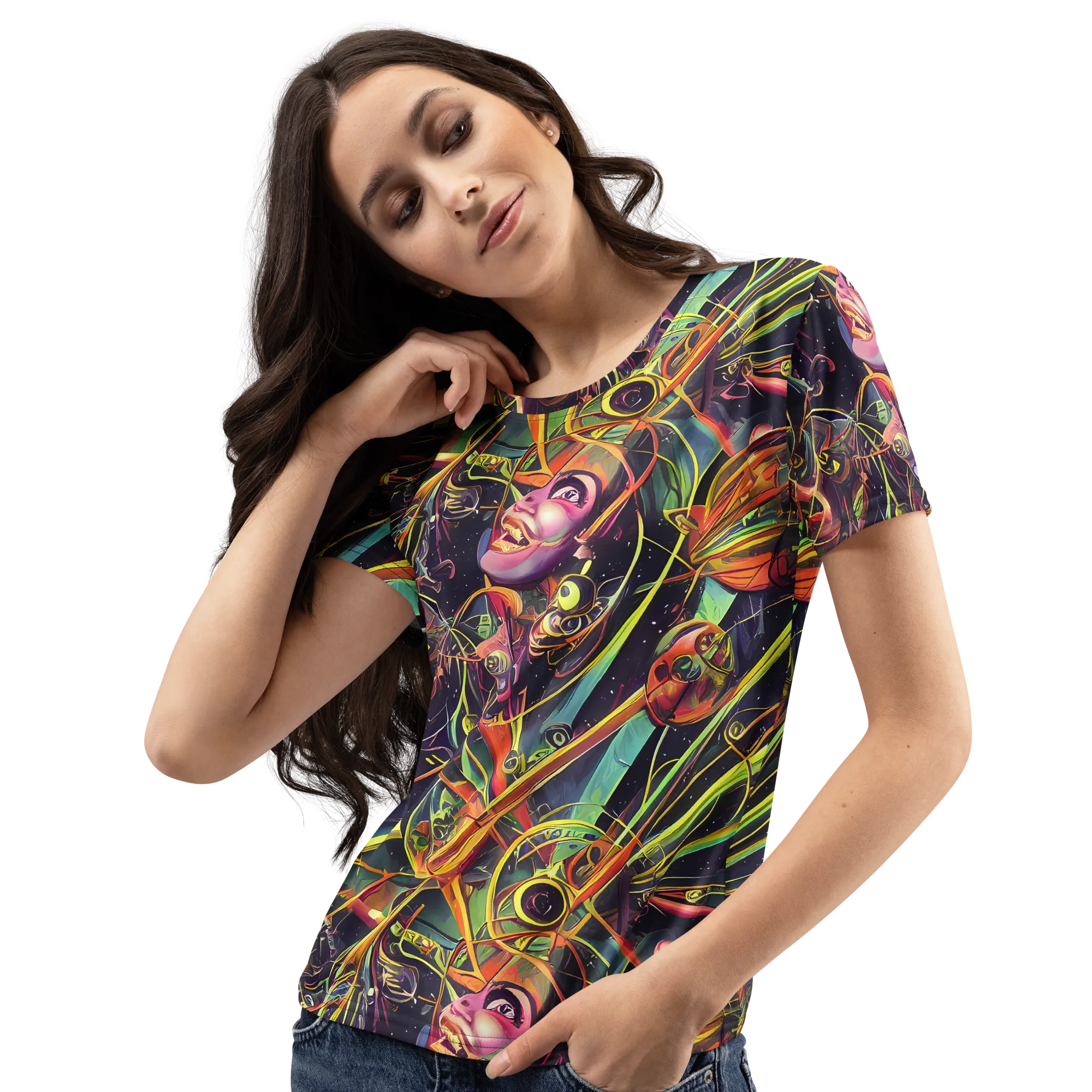 Psychedelic Deep Space on Women's Crew Neck T-Shirt — Left Front