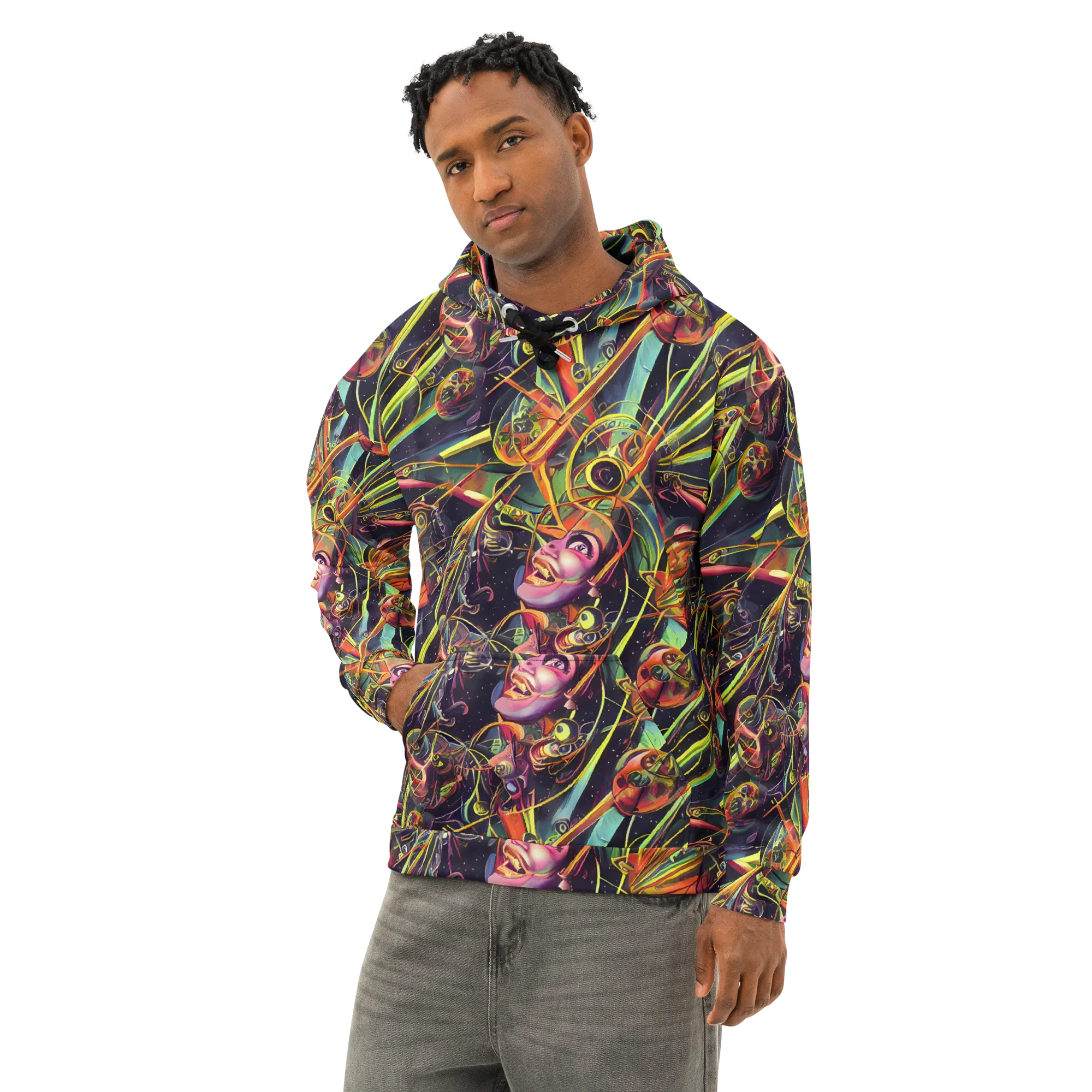 Psychedelic Deep Space on Cotton Hoodie — Left Front