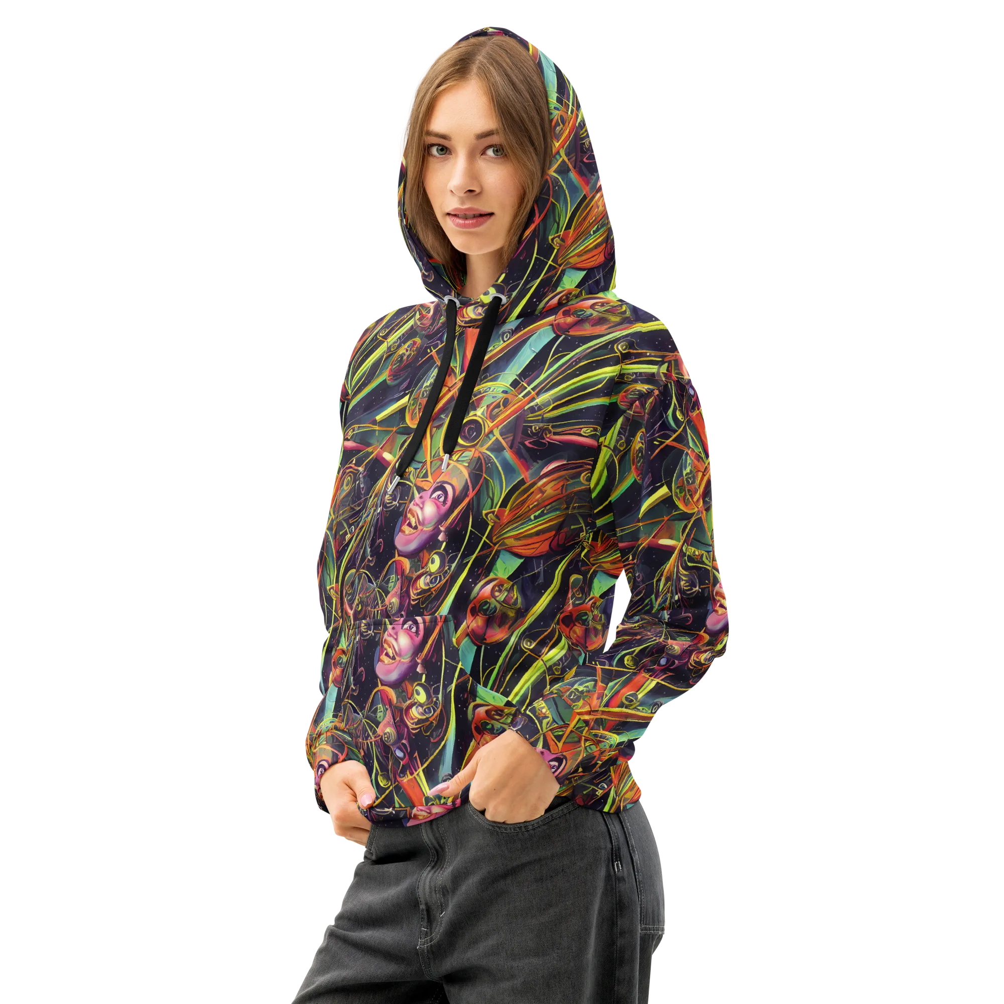 Psychedelic Deep Space on Cotton Hoodie — Left Front