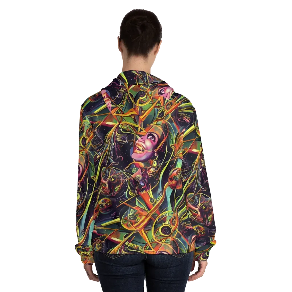 Psychedelic Deep Space on Women's Full-Zip Hoodie — Back On Person