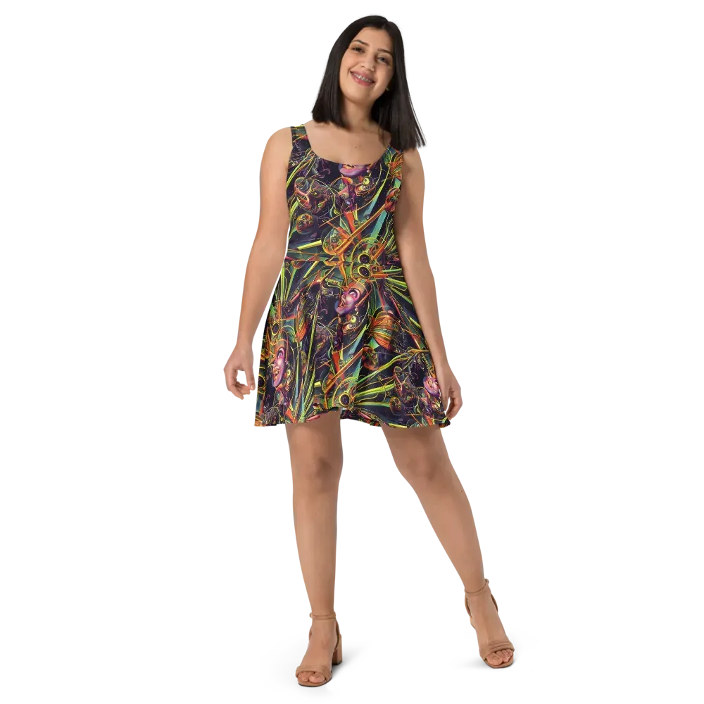 Psychedelic Deep Space on Skater Dress — Front