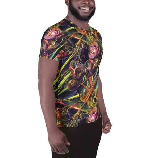 Psychedelic Deep Space on a Men's Athletic T-Shirt