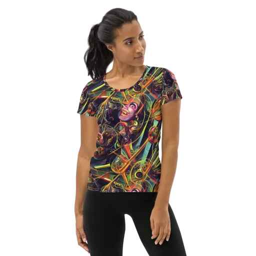 Psychedelic Deep Space on a Women's Athletic T-Shirt