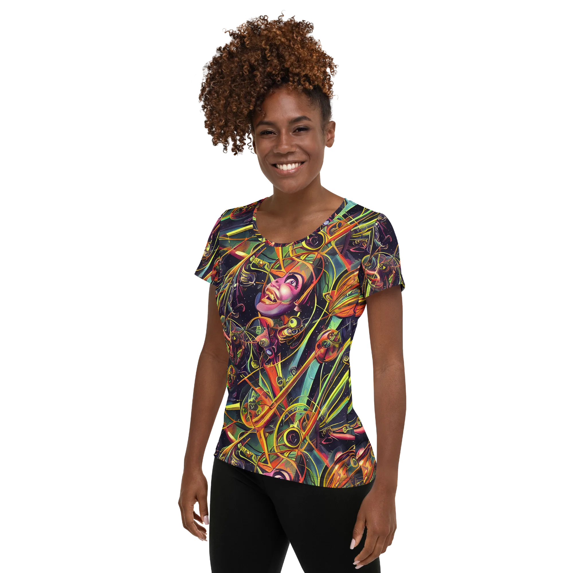 Psychedelic Deep Space on Women's Athletic T-Shirt — Left