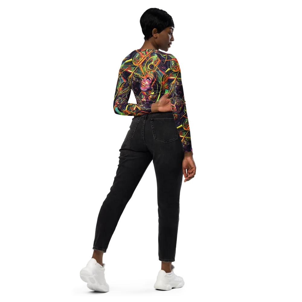Psychedelic Deep Space on Long Sleeve Crop Top — Right Back