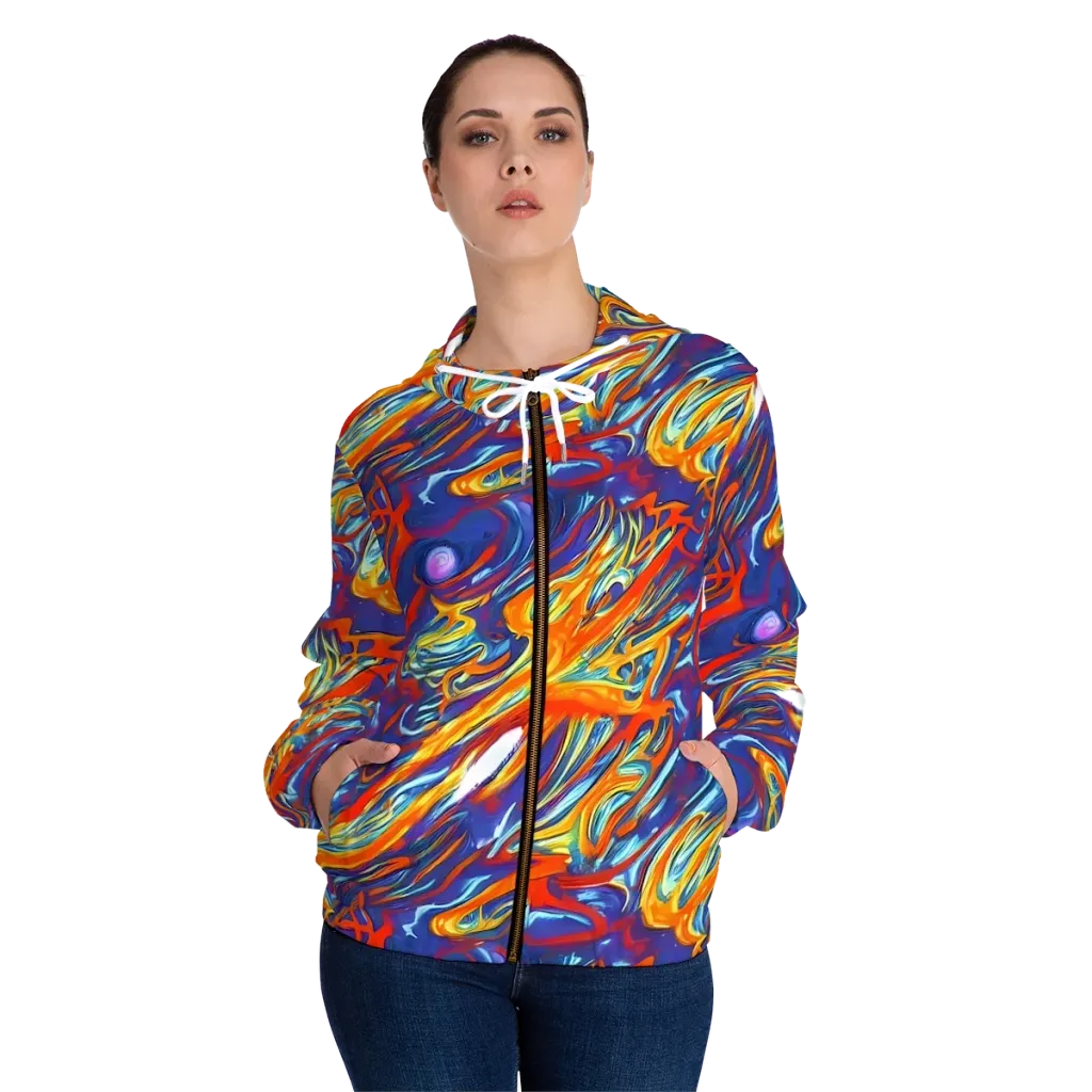 Galactic Ember on Women's Full-Zip Hoodie — Front On Person