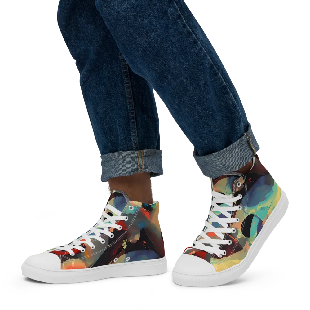 Astral Reflections on Men's High Top Canvas Shoes — Left