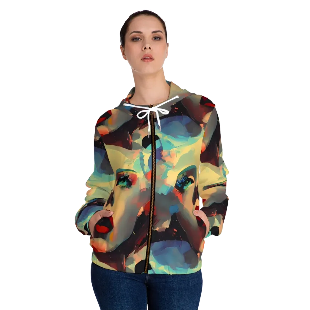Astral Reflections on Women's Full-Zip Hoodie — Front On Person