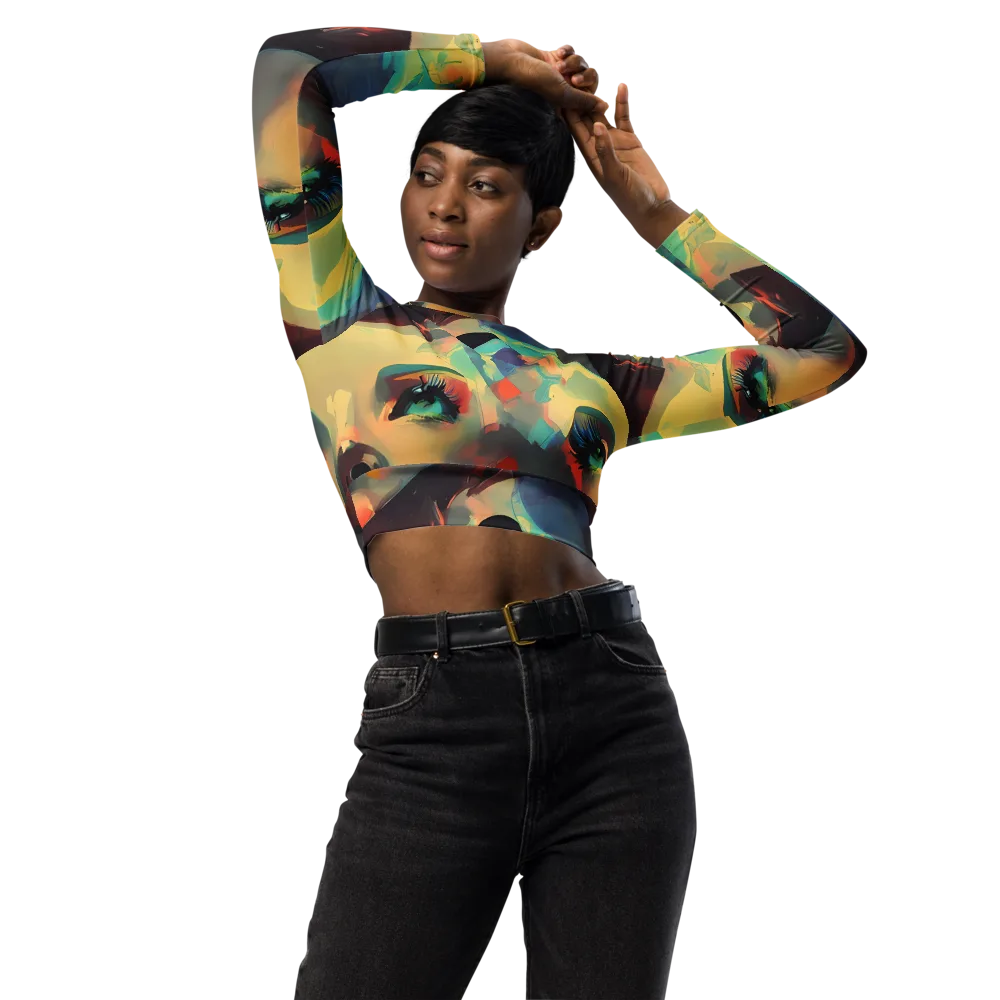 Astral Reflections on Long Sleeve Crop Top — Front