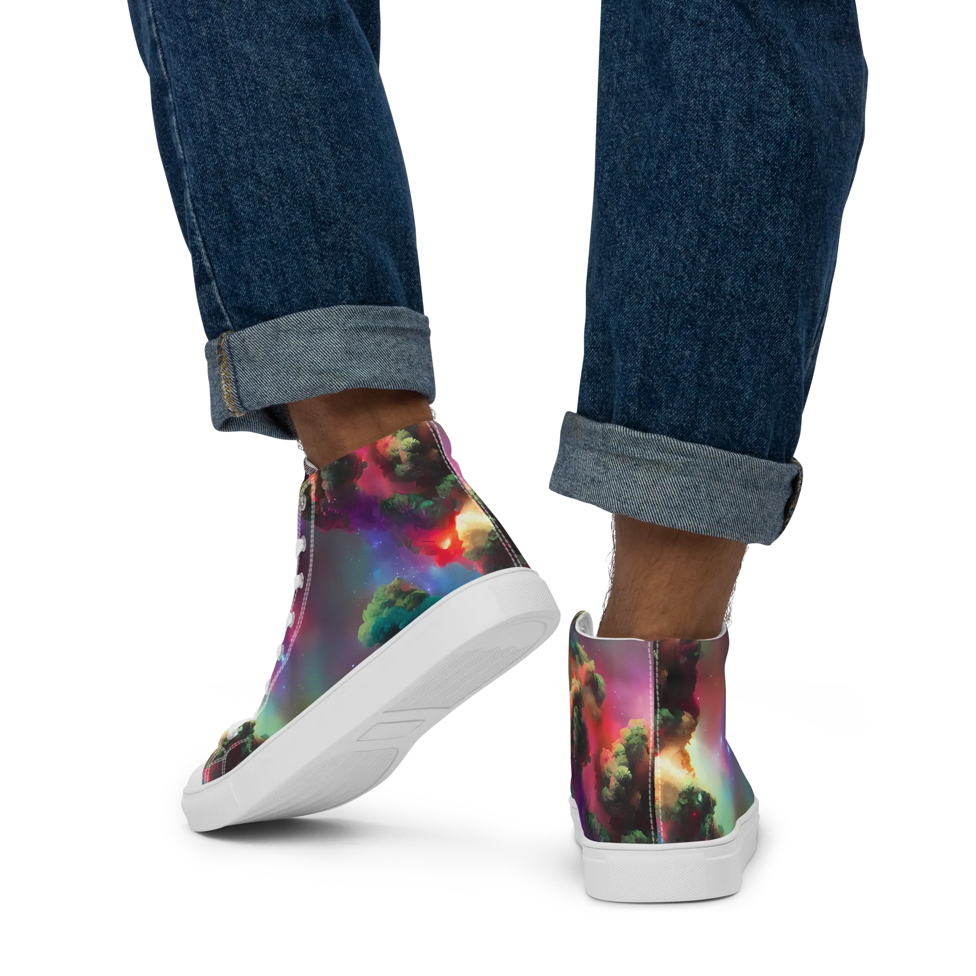 Nebula Dreams on Men's High Top Canvas Shoes — Back