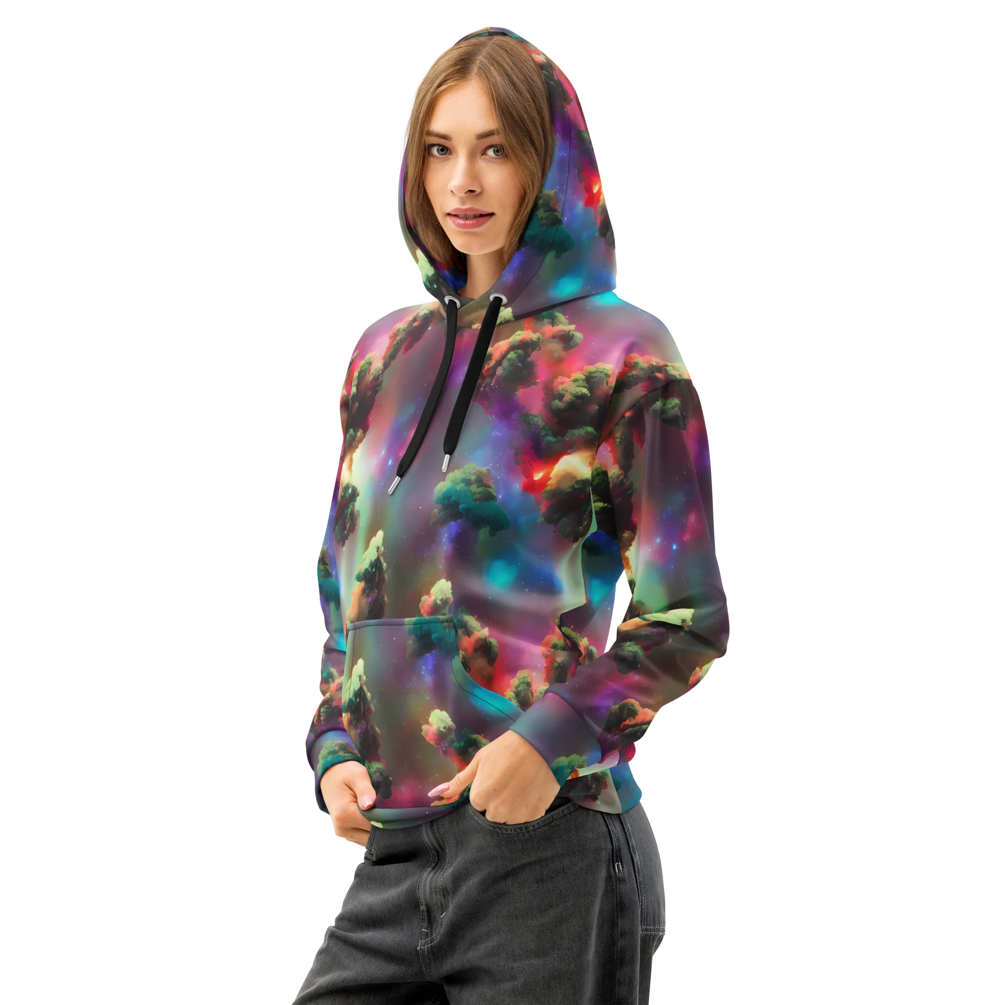 Nebula Dreams on Cotton Hoodie — Left Front