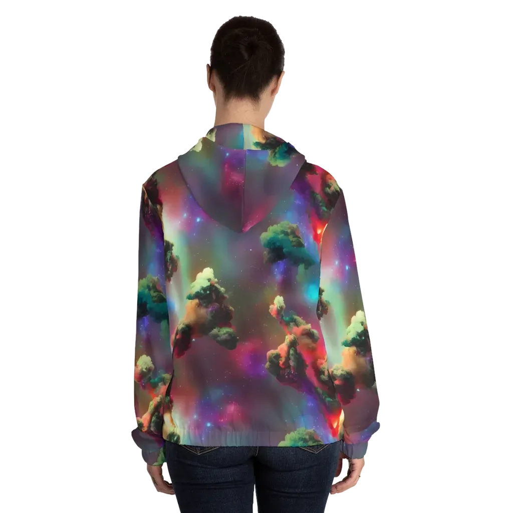 Nebula Dreams on Women's Full-Zip Hoodie — Back On Person