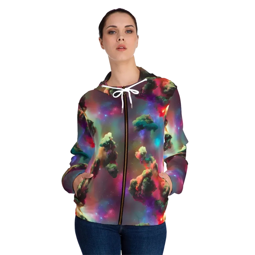 Nebula Dreams on Women's Full-Zip Hoodie — Front On Person