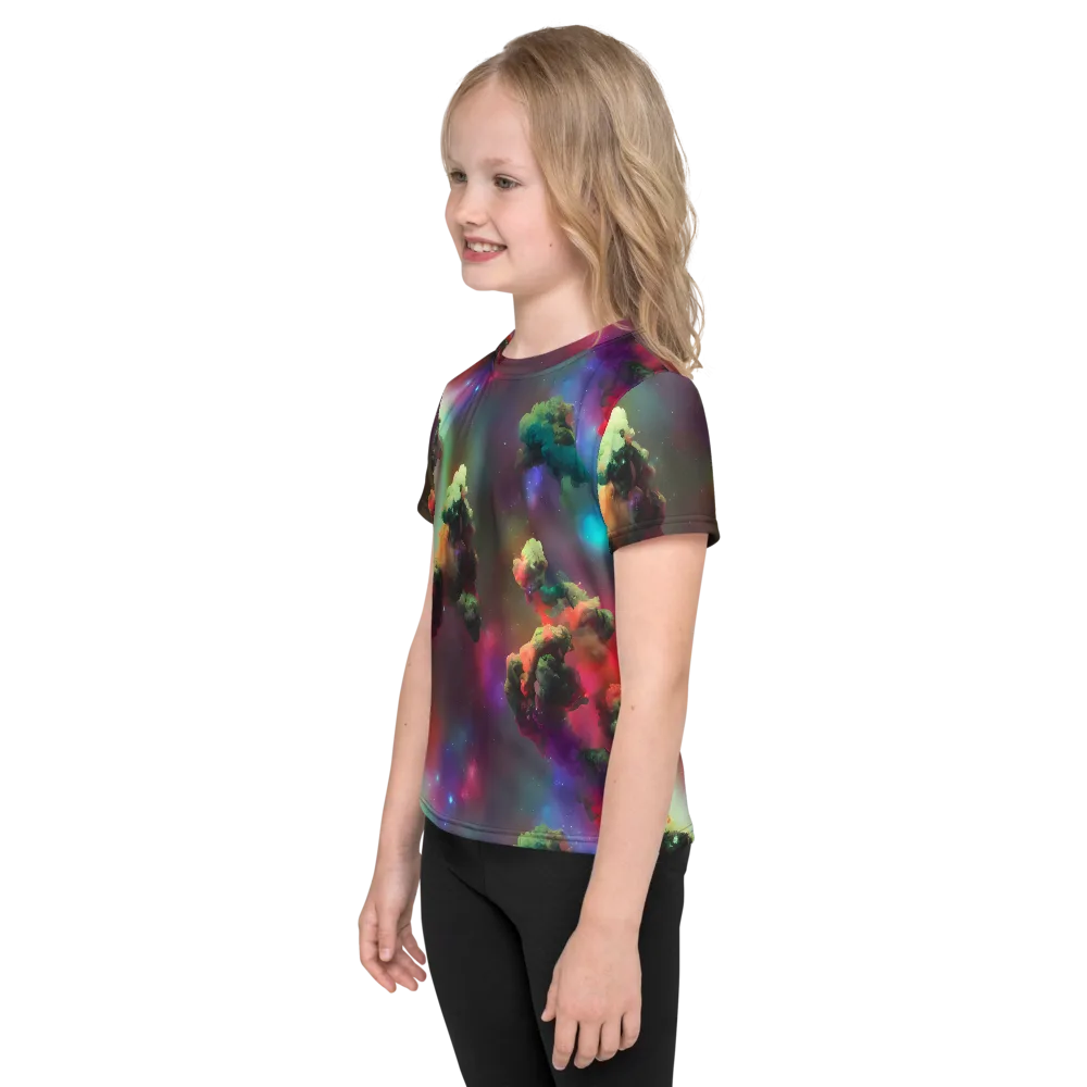Nebula Dreams on Kids Crew Neck T-Shirt — Left