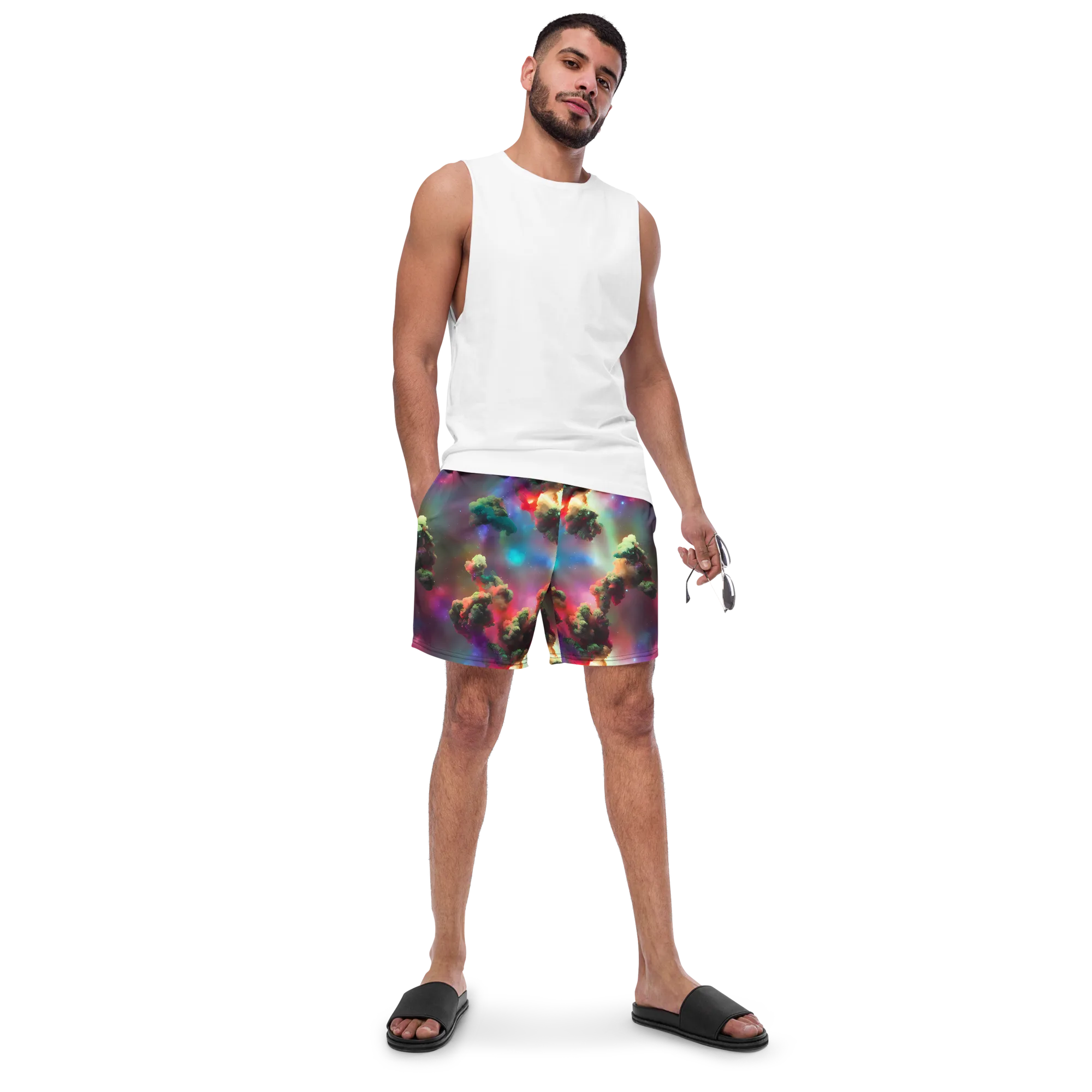 Nebula Dreams on Swim Trunks — Front