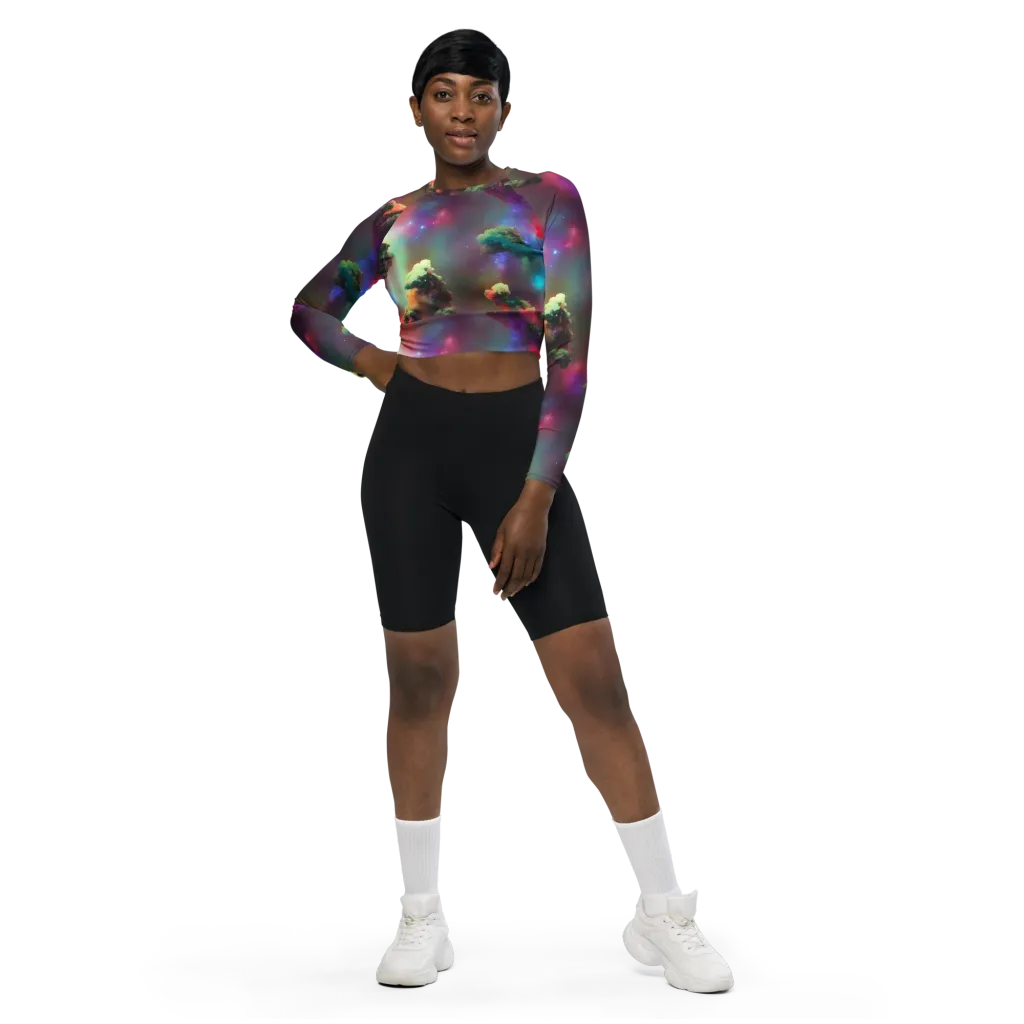 Nebula Dreams on Long Sleeve Crop Top — Front