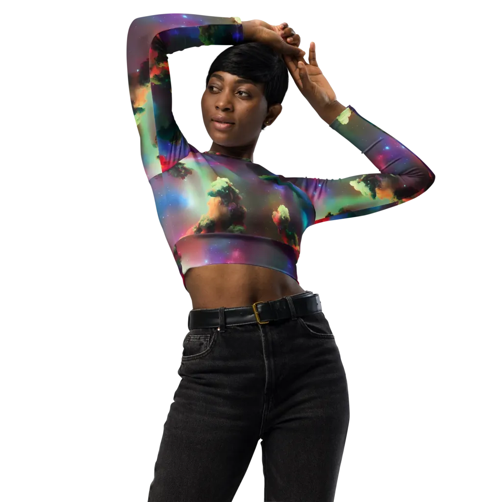 Nebula Dreams on Long Sleeve Crop Top — Front