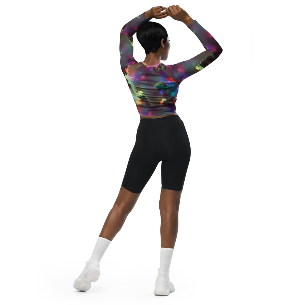 Nebula Dreams on Long Sleeve Crop Top — Back