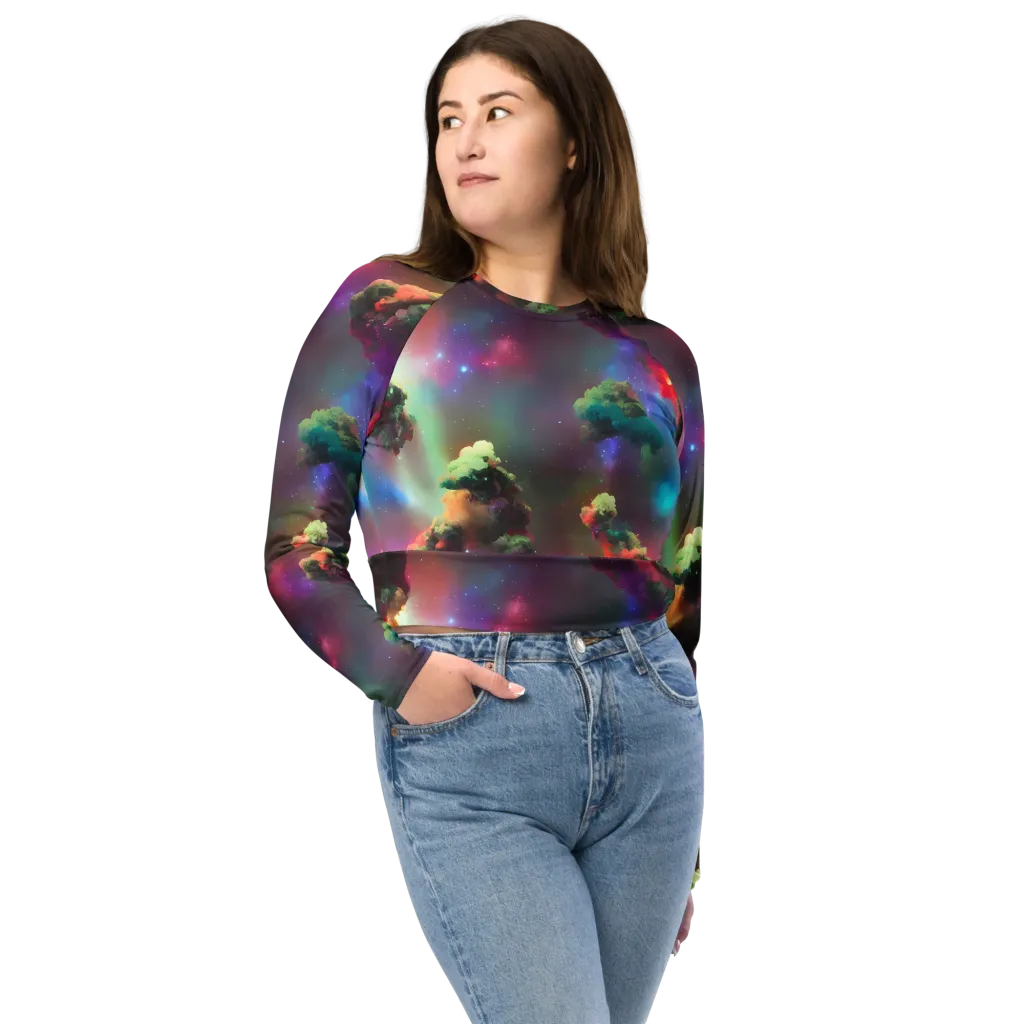 Nebula Dreams on Long Sleeve Crop Top — Front