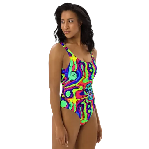 Frizzled Spirits on a One-Piece Swimsuit