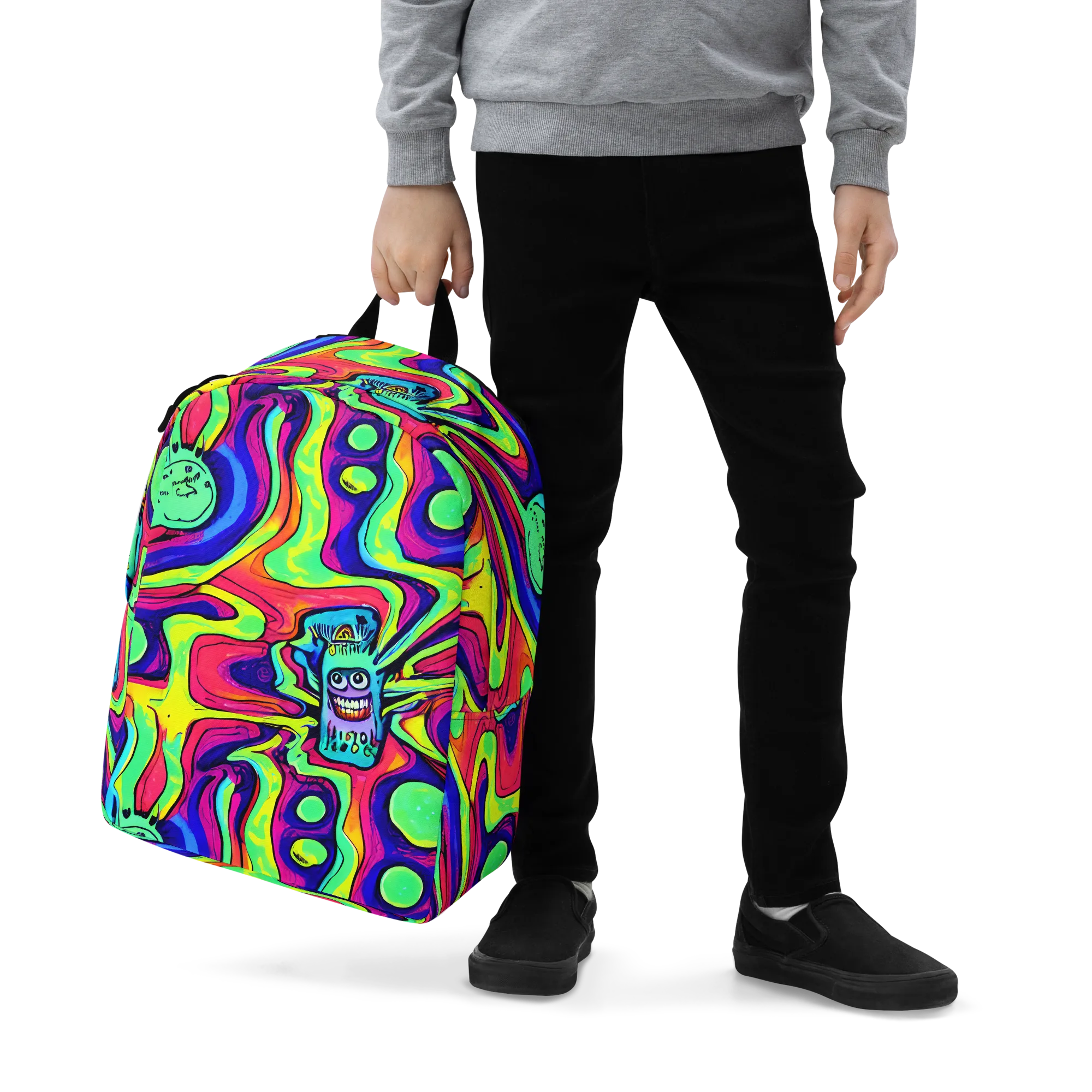 Frizzled Spirits on Minimalist Backpack — Zoomed-in