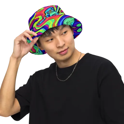 Frizzled Spirits on a Reversible Bucket Hat