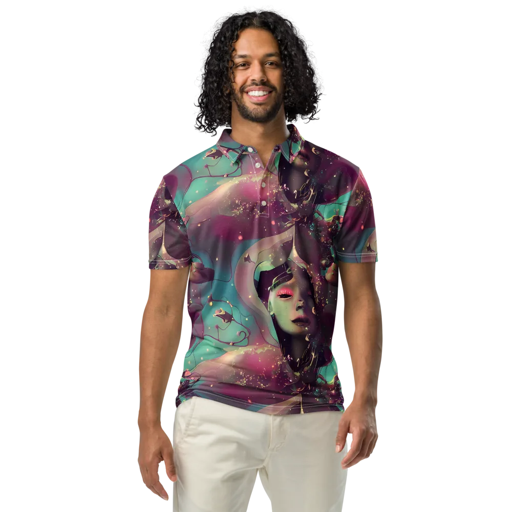 Nouveau Galaxy on Men's Slim Fit Polo Shirt — Front