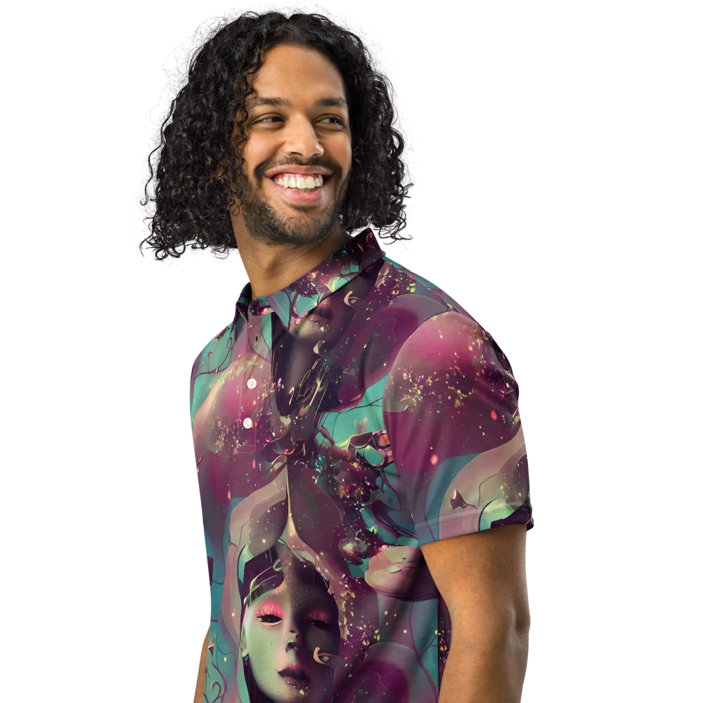 Nouveau Galaxy on Men's Slim Fit Polo Shirt — Left Front